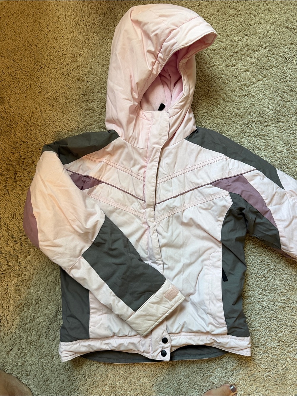 Columbia Girls Light Pink and Gray Hooded Ski Jacket M 10/12